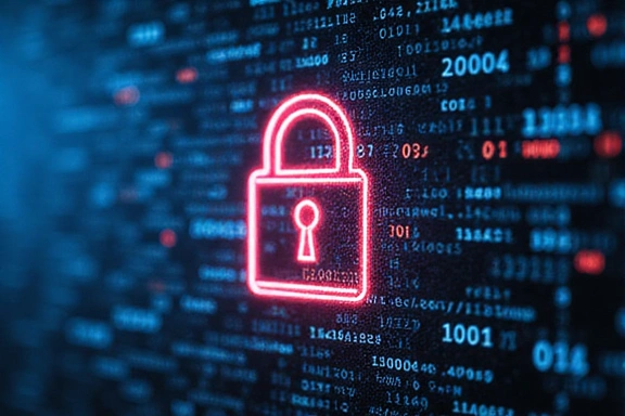 Lucchetto digitale su uno sfondo di codice binario, simbolo di sicurezza informatica